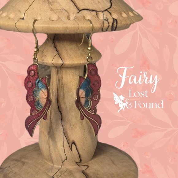 Jewelry - Red Cloisonné Butterfly Dangle Earrings